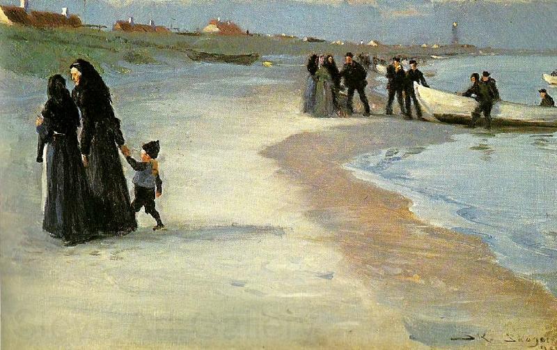 Peter Severin Kroyer en hvid bad i strandkanten, lys sommeraften Spain oil painting art